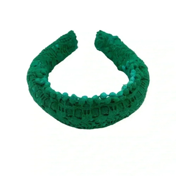 Custom Dyed Green Lace Handsewn 2" Wide Headband Goblin-Core Holiday Hair - Picture 7 of 9